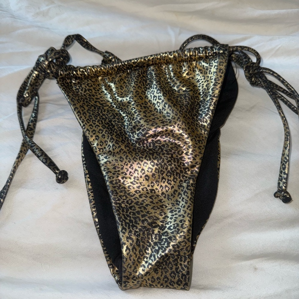 ZAFUL Convertible Glossy Coated Snakeskin Leopard String Bikini Golden size s - Picture 7 of 9